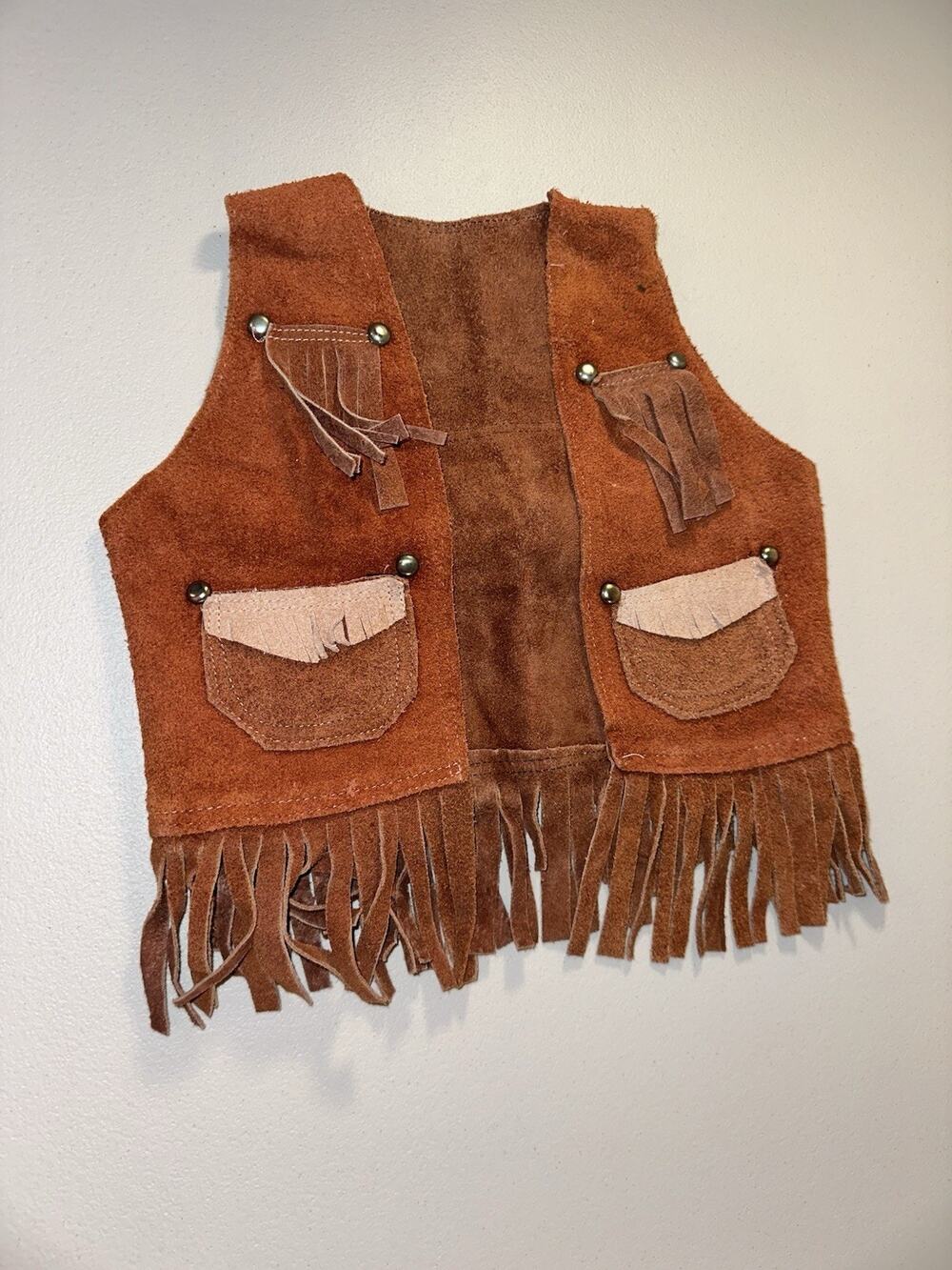Child’s Southwestern Leather Vest With Fringe Western Wear Or Native American